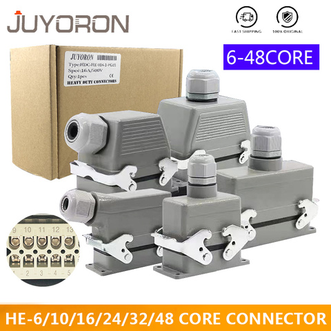 Rectangular Heavy Duty Connectors HDC HE 4 6 8 10 16 20 24 32 48 Core Pin 16A Waterproof Aviation Plug Top Side Line Connector ► Photo 1/5