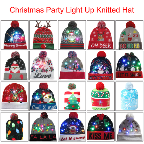 LED Knitted Christmas Hat Sweater Knitted Beanie Light Up Hat For Kids Adults Christmas Gifts Decor 2022 New Year Decoration ► Photo 1/6