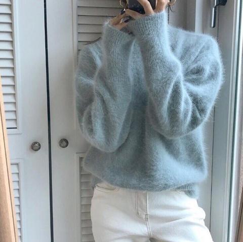 JSXDHK Korean Fashion Women Knitted Sweater Jumpers Autumn Winter Mink Cashmere Soft Warm Long Sleeve All-Match Pullovers Mujer ► Photo 1/6