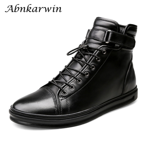 Winter Autumn Men Ankle Lace Up Black Genuine Leather Boots Bottine Botas Hombre Cuero Botines High Top Sneakers ► Photo 1/6