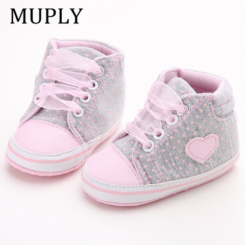 Infant Newborn Baby Girls Polka Dots Heart Autumn Lace-Up First Walkers Sneakers Shoes Toddler Classic Casual Shoes ► Photo 1/6
