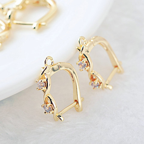 4PCS 18x12MM Hole 1.5MM 24K Gold Color Brass with Zircon Earring Clasp High Quality DIY Jewelry Making Findings Accessories ► Photo 1/6