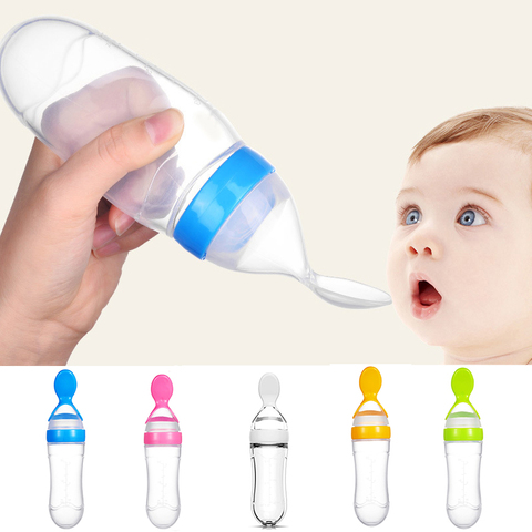 Newborn Baby Feeding Bottle Toddler Silicone Squeeze Feeding Spoon Milk  Bottle Baby Training Feeder Food Supplement