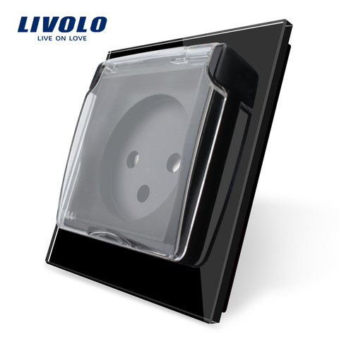 Livolo Israel Power Socket,French Power Socket,Crystal Glass Panel, 16A plugs ,with Waterproof Cover,no logo,Black Free Shipping ► Photo 1/4