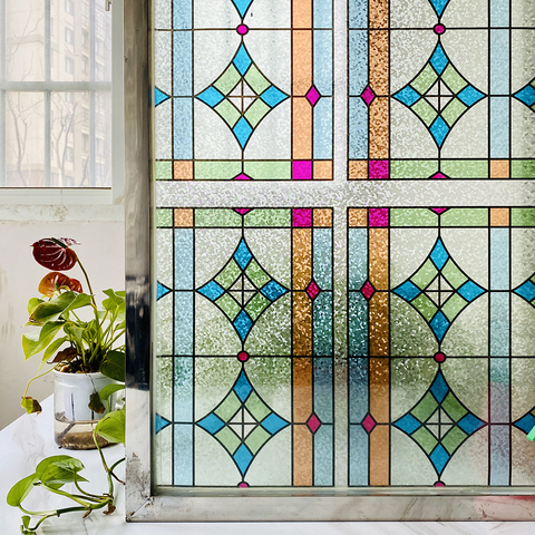 Stained Decorative Window Film Frosted Privacy Window Sticke Non Adhesive Static Cling Vinyl Glass Film UV Blocking Removable ► Photo 1/6