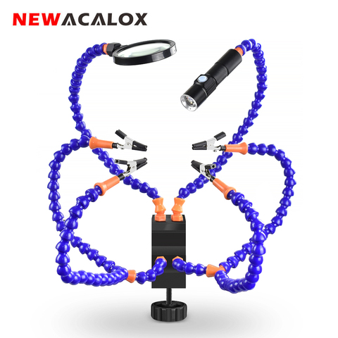 NEWACALOX Table Clamp Soldering Third Hand with 3X Magnifier Welding Exhaust Fan USB Rechargeable Flashlight Soldeirng Holder ► Photo 1/6