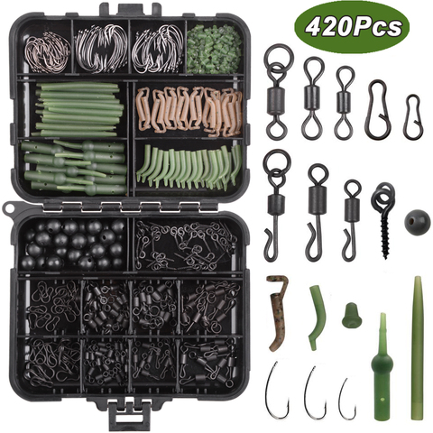 420Pcs/Box Carp Fishing Tackle Kit Including Swivels Hooks Anti Tangle Sleeves Hook Stop Beads Boilie Bait Screw Accessories ► Photo 1/6
