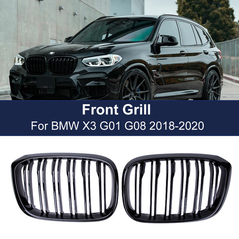 2PCS Front Grille Kidney Grill Double Slat For BMW 3 4 X3 X4 G01 G02 G08 2022 Racing Grills Car Styling Accessories ► Photo 1/1