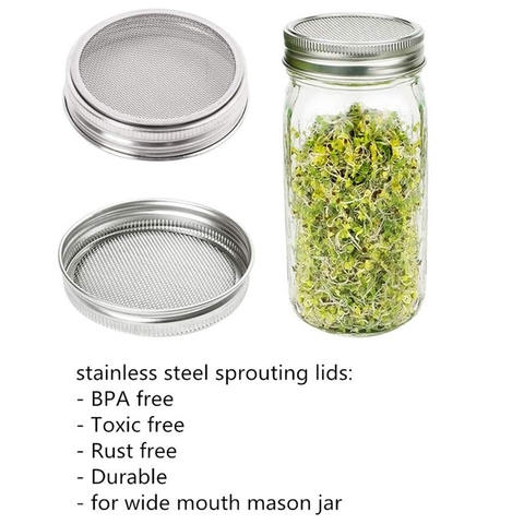 Set Of 3 Stainless Steel Sprouting Jar Lid Kit For Superb Ventilation Fit For Wide Mouth Mason Jars Canning Jars For Making Orga ► Photo 1/1