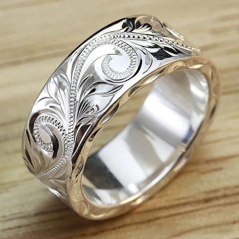 Huitan New Trendy Engraved Flower Leaf Pattern Women Wedding Band Rings Romantic Accessories for Lover Versatile Fashion Jewelry ► Photo 1/6