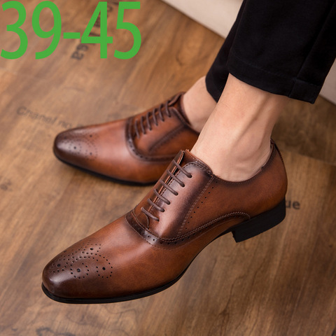Fashion Leather shoes Men Dress Shoe Pointed Oxfords Shoes For Men Lace Up Designer Luxury Men Formal Shoes 3020 ► Photo 1/5