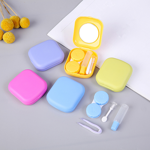 NEW Mini Square Contact Lens Case with Mirror Women Colored Contact Lenses Box Eyes Contact Lens Container Lovely Travel Kit 32g ► Photo 1/6