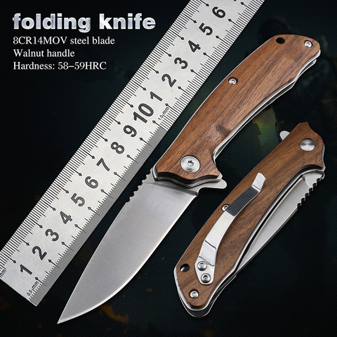 Outdoor Pocket Knives 8CR14MOV Steel Blade Walnut Folding Knife Mini EDC Hand Tool Tactical Self Defense Camping Utility Knifes ► Photo 1/6