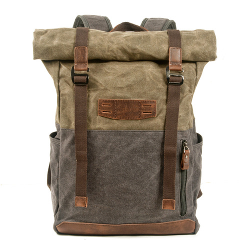 Casual canvas backpack, outdoor hiking and mountaineering backpack, roll top design, extended large capacity mountaineering bag ► Photo 1/6