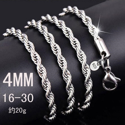 Real 100% 925 Sterling Silver 4MM Rope Chain Wholesale Personality Fashion Unisex Party Wedding Gift Silver Chain Necklace Men ► Photo 1/6