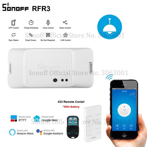 Hot Sale SONOFF RF R3 WiFi Switch,Smart On Off Light Switches Support  APP/433 RF/Voice Remote Control Universal DIY Module ► Photo 1/6