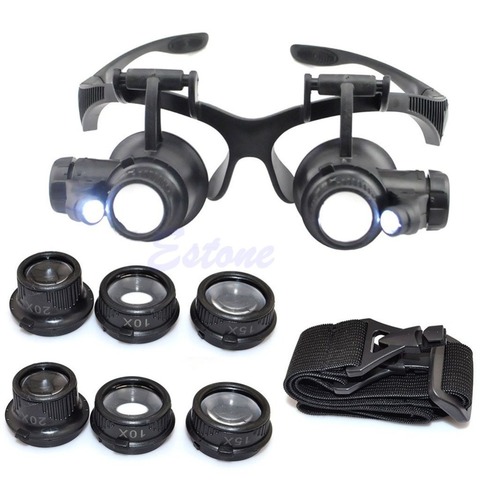 10X 15X 20X 25X LED Double Eye Jeweler Repair Watch Magnifier Loupe Glasses Lens ► Photo 1/6