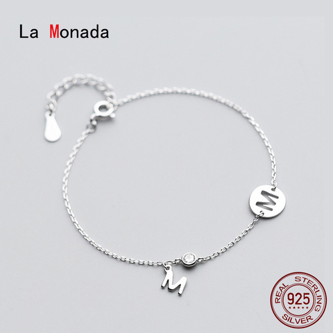 La Monada Silver 925 Bracelet Women Round Hollow Letter M Bracelets For Women Ladies 925 Sterling Silver Bracelet Letter 925 ► Photo 1/5