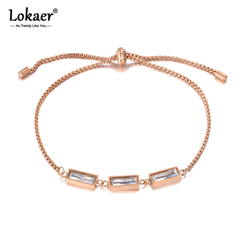 Lokaer Original Design Sparkling CZ Crystal Charm Bracelets For Women Girls Rose Gold Stainless Steel Box Chain Bracelet B19102 ► Photo 1/5