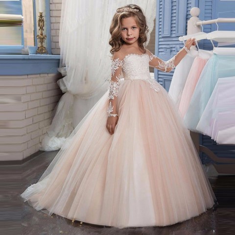 2022 Winter Bridesmaid Dress For Girls Children Long Floor Lace Princess Backless Gown Party Wedding Dress Teenager 8 10 12 Year ► Photo 1/6