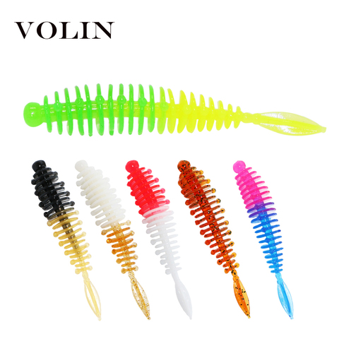 50PCS/Lot Spiral Worm Soft Bait 60mm 0.6g Jig Wobblers Fishing Lure  Artificial Salt Shrimp