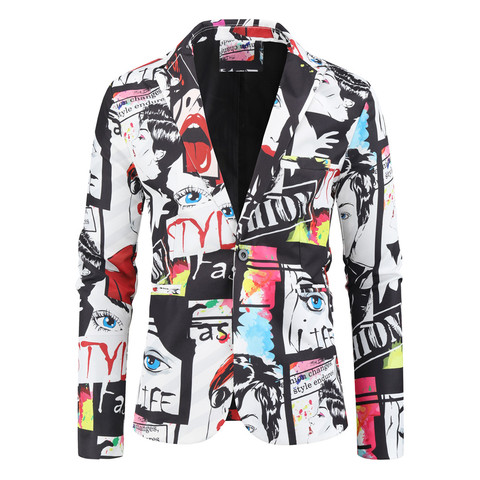 2022 New Men's Fashion Suit Party Coat Casual Slim Fit Blazer Buttons Suit 3D Floral Print Painting Blazers Jacket Men ► Photo 1/5