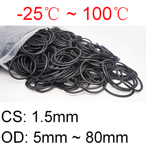 10/50pcs NBR O Ring Seal Gasket Thickness CS 1.5mm OD 5~80mm Nitrile Butadiene Rubber Spacer Oil Resistance Washer Round Shape ► Photo 1/6