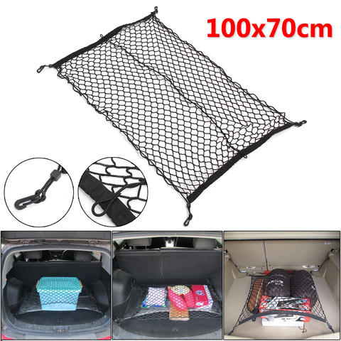100cm x 70cm Black Nylon Car Trunk Net Luggage Storage Organizer Bag Rear Tail Mesh Network With 4 Hooks ► Photo 1/6