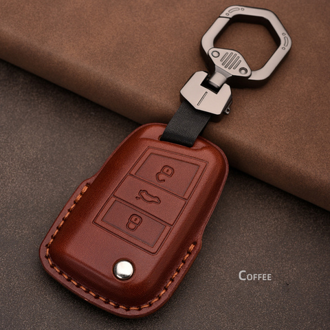 Fit For VW Polo Golf 7 Tiguan For Skoda Octavia Kodiaq Karoq For Seat Ateca Leon 2014- Leather Remote Key Cover Case Shell ► Photo 1/6