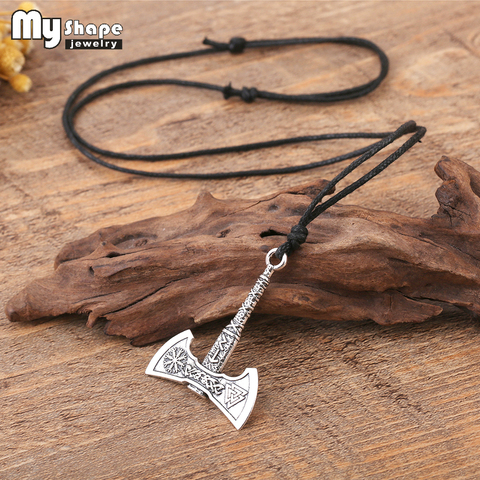 My shape Nordic Vikings Necklace The Fehu Feoh Fe Rune Axe Amulet compass viking runes pendant Scandinavian Necklace ► Photo 1/6