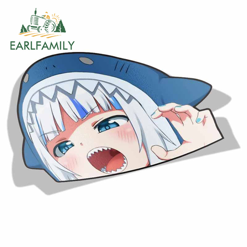 EARLFAMILY Cartoon Car Sticker for Gawr Gura Hololive Peeker Peek Anime Vinyl Stickers JDM Window Trunk Bumper Car Accessories ► Photo 1/6