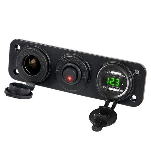 Dual USB Car Charger Socket Panel Cigarette Lighter Socket Splitter Voltmeter Independent Switch 12V-24V Vehicles Car Boat Moto ► Photo 1/6