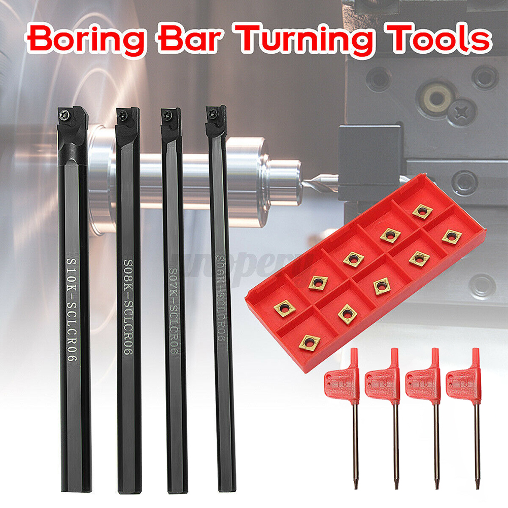4pcs 6/7/8/10mm SCLCR06 Turning Tool Lathe Tools Holder Boring Bar Lathe Cutter Turning Rod &10pcs CCMT060204-HM Carbide Insert ► Photo 1/6
