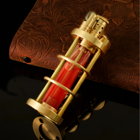 DIY Manual brass metal gasoline cigarette lighter Transparent glass oil tank Sealed Less Volatile Gift collection 178g 100*35mm ► Photo 1/6