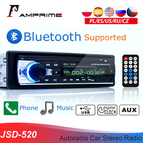 AMPrime Bluetooth Autoradio Car Stereo Radio FM Aux Input Receiver SD USB JSD-520 12V In-dash 1 din Car MP3 Multimedia Player ► Photo 1/6