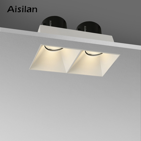Aisilan LED recessed downlight frameless square double head detachable replaceable module anti glare built-in spot light ► Photo 1/6