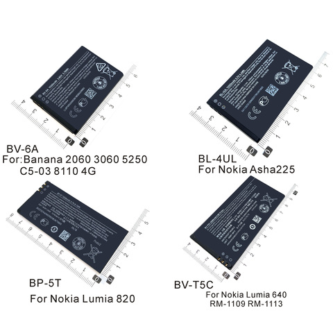 Phone Battery BL-4UL BP-5T BV-T5C BV-6 For Nokia Asha 225 T5C Lumia 640 RM-1073 5T 820T 4UL 6A 2060 3060 Battery ► Photo 1/6