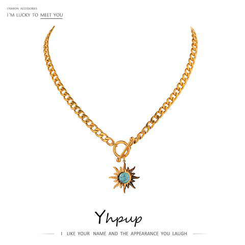 Yhpup Exquisite Sun Flower Pendant Necklace Stainless Steel Golden 18 K Chain Choker Women Necklace Bijoux Femme Accessories ► Photo 1/6