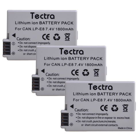 3pc 1800mAh LP-E8 LP E8 LPE8 Camera Li-ion Battery for Canon EOS 550D 600D 650D 700D Kiss X4 X5 X6i X7i Rebel T2i ► Photo 1/6