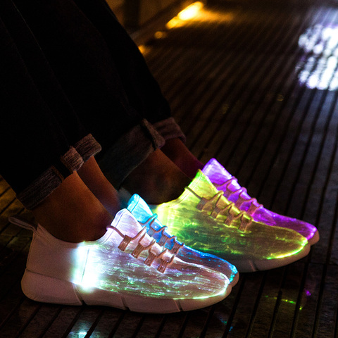 Size25-46 Fiber Optic Fabric Light Up Shoes 11 Colors Flashing Teenager Girls&Boys USB Rechargeable Luminous Sneakers with Light ► Photo 1/6