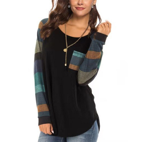 GULE Women's Casual Color Block Long Sleeve Pullover Blouse Round Neck Loose Tunic Tops Sweatshirt with Pocket ► Photo 1/6