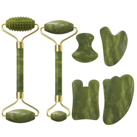 Jade Roller with Gouache Scraper for Facial Massage Beauty Roller Guasha Kit 100% Natural Jade Stone  Face Massage Roller Set ► Photo 1/6