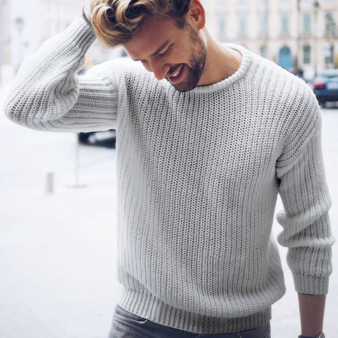 2022 Autumn and winter new men's pullover Casual Jumper solid color knitted top ► Photo 1/3