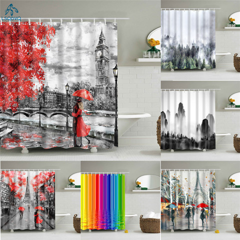 Oil Painting Mountain Portait Map Sky Star Pattern Shower Curtains Bathroom Curtain Frabic Waterproof Polyester with Hooks ► Photo 1/6