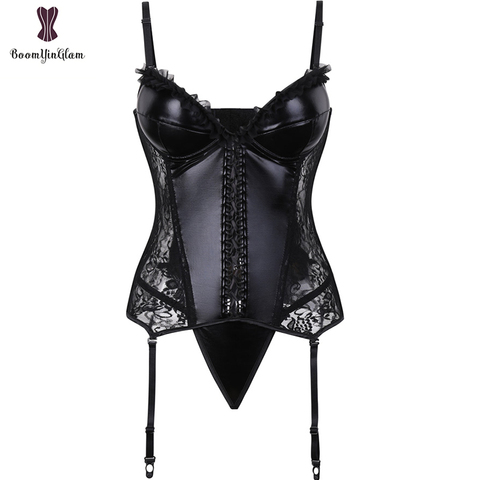 Faux Leather Bustier Push Up Steampunk Gothic Waist Trainer Lingerie Girdle Shapewear Corselet With Straps ► Photo 1/6