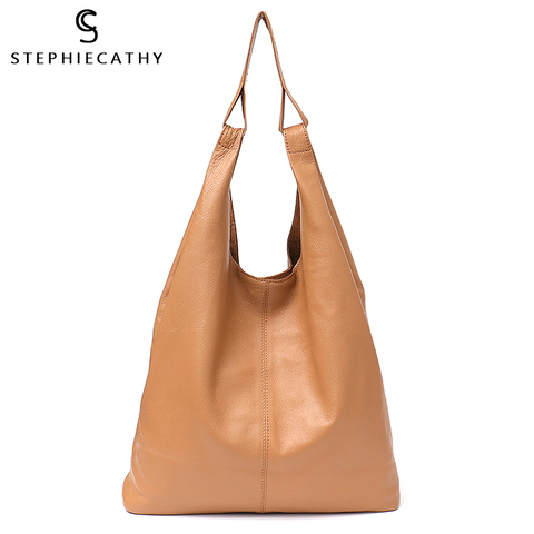 SC Large Leather Shoulder Bags For Women Causal Vintage Soft Genuine Leather Handbags Liner Bag Hobo Female Daily Shopping Tote ► Photo 1/6