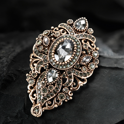 Kinel 2022 Fashion Vintage Gray Crystal Women Brooch Pin Gold Plating Arabesque Rhinestone Turkish Brooch Lapel Scarf Broches ► Photo 1/6