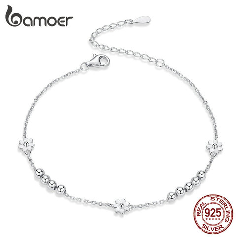 bamoer Daisy Flower Chain Bracelet Genuine 925 Sterling Silver Beads Link Bracelets for Women Fashion Accessory for Girl SCB146 ► Photo 1/6