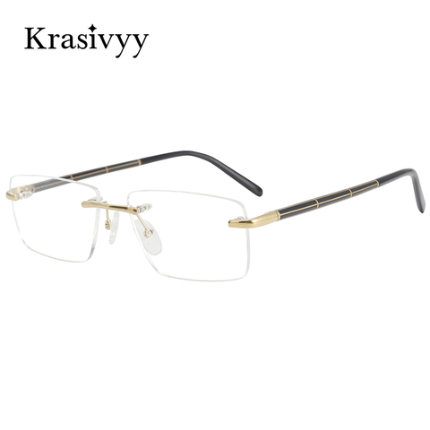 Krasivyy Wooden Rimless Glasses Frame Men Top Quality Myopia Optical Prescription Eyeglasses Male B Titanium Square Eyewear ► Photo 1/6