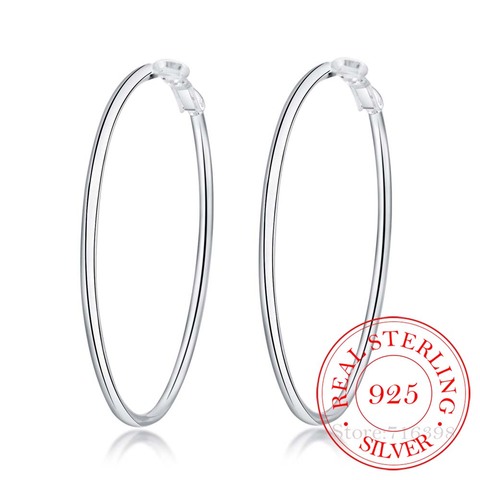 Personality Hyperbole 925 Sterling Silver Simple Smooth Circle Hoop Earrings For Women 2022 Sterling-Silver-Jewelry Pendientes ► Photo 1/6